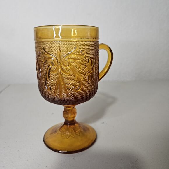 Vintage Amber Indiana Glass Tiara Pedestal 6oz Drinking Goblet Tumbler 5.5" Tall - Picture 3 of 8